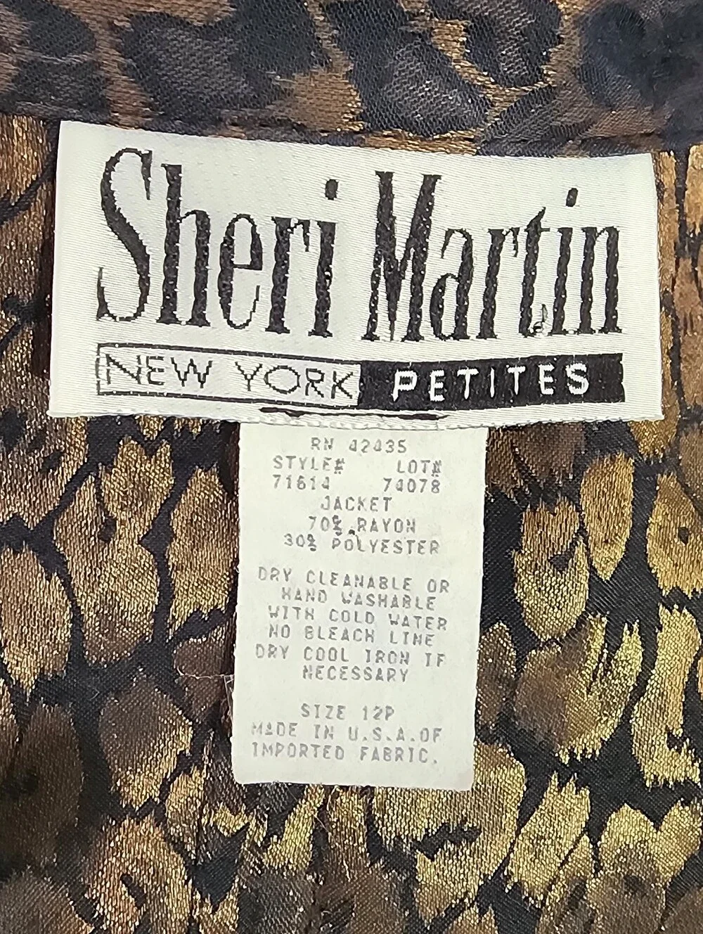 Sheri Martin Jacket Leopard Print Slit Back Button Down Vintage Brown Size 12P